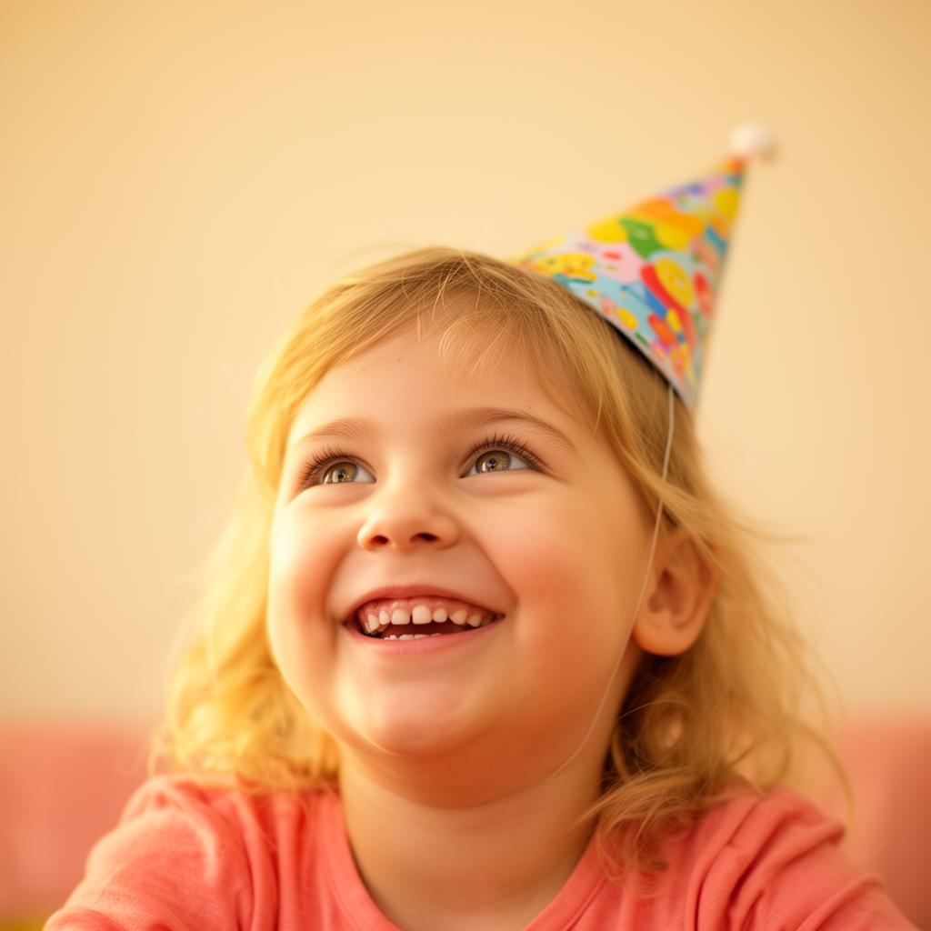 Bambina con cappellino festa che ride